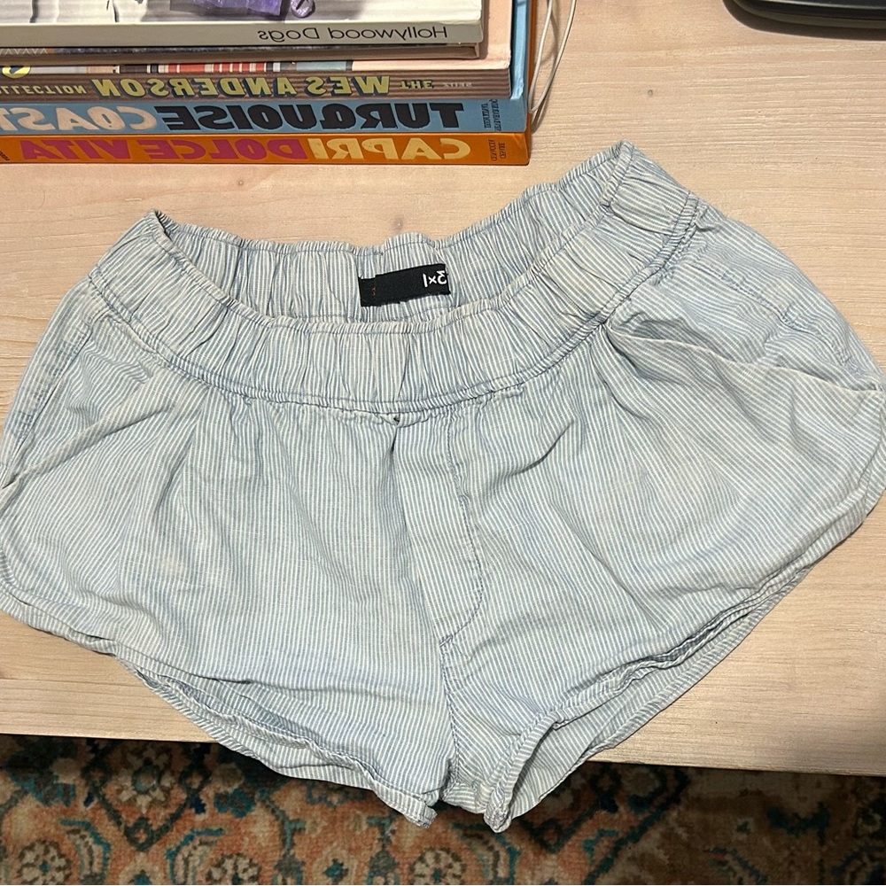 3X1 Pinstripe Chambray Pull-On Boxer Type Shorts